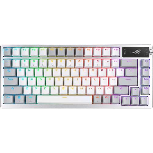 ASUS ROG AZOTH WHITE TASTIERA GAMING RGB USB/BLUETHOOT/RF SWITCH ROG NX ROSSI SOSTITUIBILI, STABILIZZATORI TASTIERA, COPRITASTI PBT, ILLUMINAZIONE RGB, LAYOUT ITALIA, BIANCO