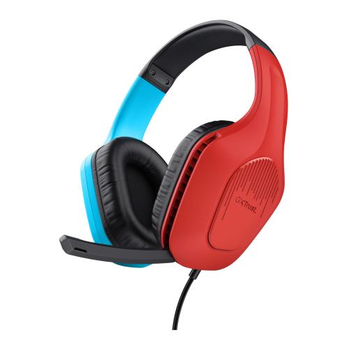 TRUST GAMING GXT 416S ZIROX CUFFIE GAMING CON MICROFONO OVER-EAR LEGGERE PER NINTENDO SWITCH CON DRIVER DA 50mm JACK AUDIO 3.5mm CAVO 1,2mt ARCHETTO REGOLABILE BLU/ROSSO