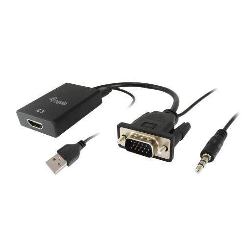 EQUIP CAVO ADATTATORE DA VGA (HD15) A HDMI MASCHIO/FEMMINA CON AUDIO 15cm NERO