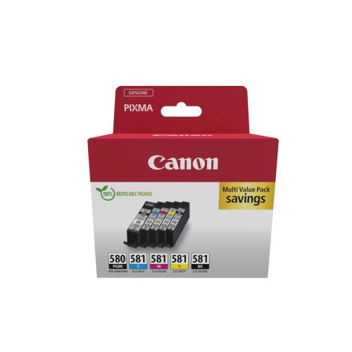 CANON PGI-580/CLI-581 MULTIPACK PGBK/C/M/Y/BK 5 CONFEZIONI NERO, GIALLO, CIANO, MAGENTA, PIGMENTO NERO PER PIXMA TS6251, TS6350, TS6351, TS705, TS8252, TS8350, TS8351, TS8352, TS9550, TS9551
