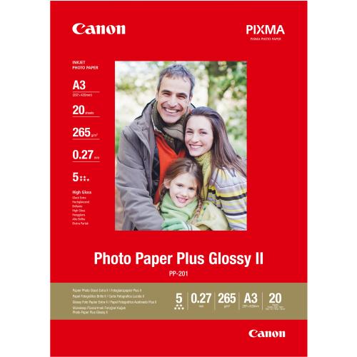 CANON PP-201 PHOTO PAPER PLUS GLOSSY II CARTA FOTOGRAFICA A3 260 gr/mq FINITURA LUCIDA CONF. 20 FOGLI