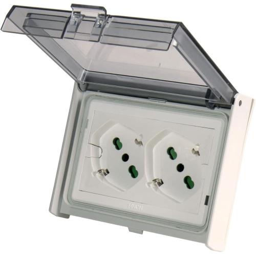 Multipresa Universale IP55 da Incasso con Doppia Presa Bipasso Italiana Schuko Precablata