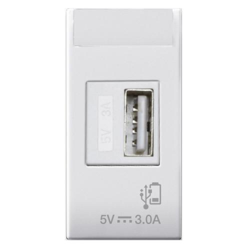 Domus S44 Caricatore USB-A 3A 240V 1 Modulo Bianco Lucido, 441082USB3A