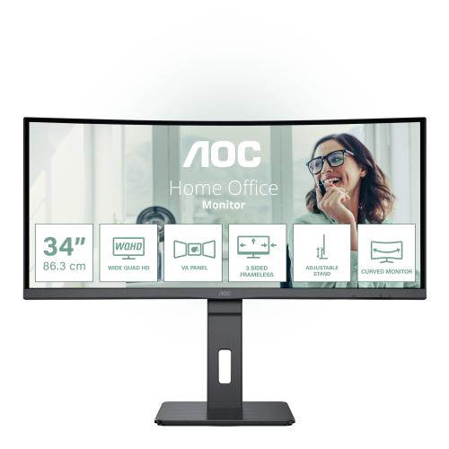 AOC PRO-LINE CU34P3CV 34" LED ULTRAWIDE QUAD HD 3440 x 1440 CURVO 21:9 300CD/mq 4 ms 3000:1 100Hz FLICKER FREE ALTOPARLANTI 10 W HUB USB-C 65 W 1x HDMI - 1 x DISPLAYPORT NERO