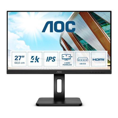 AOC U27P2 27" LED IPS UHD 4K FORMATO 16:9 CONTRASTO 1.000:1 1xHDMI 1xDISPLAY PORT 4xUSB COLORE NERO GARANZIA ITALIA