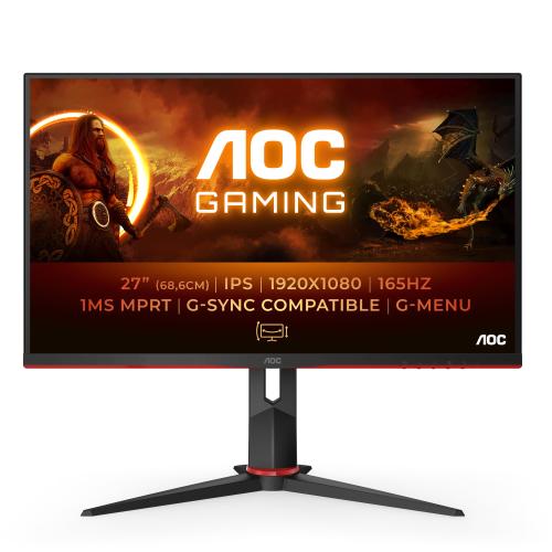 AOC 27G2SPU/BK 27" GAMING LED IPS FULL HD 16:9 165HZ 1MS FREESYNC PREMIUM HUB USB 3.2 VGA HDMI DISPLAYPORT ALTOPARLANTI INCORPORATI NERO ROSSO