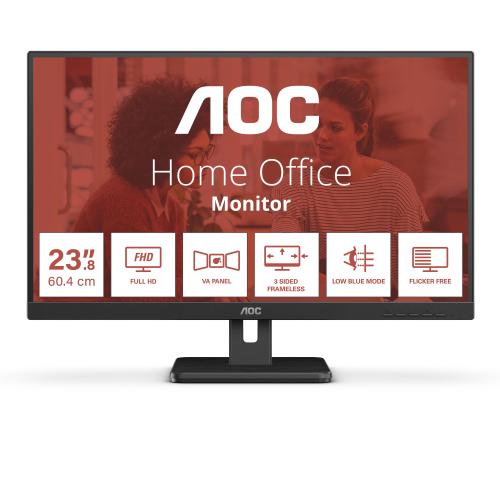 AOC 24E3UM 23.8" LED FULL HD 16:9 75HZ 4MS LOW BLUE 3 SIDED FRAMELESS HUB USB VGA HDMI DISPLAYPORT ALTOPARLANTI INCORPORATI NERO