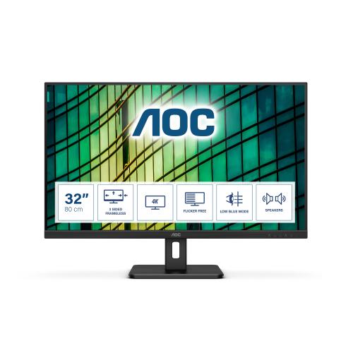 AOC ESSENTIAL LINE U32E2N 31.5" UHD 4K LED VA FORMATO 16:9 CONTRASTO 2.500:1 2xHDMI 1xDISPLAY PORT COLORE NERO GARANZIA ITALIA