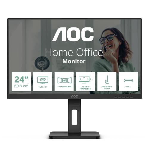 AOC 24P3CV 23.8" LED IPS FULL HD 16:9 75Hz 4MS CONTRASTO 1.000:1 LOW BLUE LIGHT HUB USB HDMI DISPLAYPORT USB-C DOCKING 65W ALTOPARLANTI INCORPORATI NERO