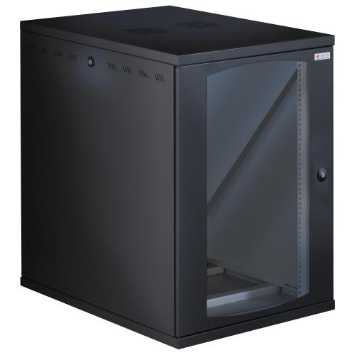 Armadio Rack 19'' a Muro 16U P 800mm L 600mm Porta Vetro Nero