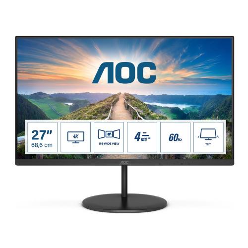 AOC U27V4EA 27" LED IPS 4K UHD 3840 x 2160 PIXEL 60 HZ ADAPTIVESYNC ALTOPARLANTI INCORPORATI HDMI DISPLAYPORT NERO