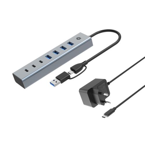 CONCEPTRONIC HUB USB 3.2 7 PORTE BK (ALLUMINIO) 4*USB A/2*USB C + ALIMENTATORE