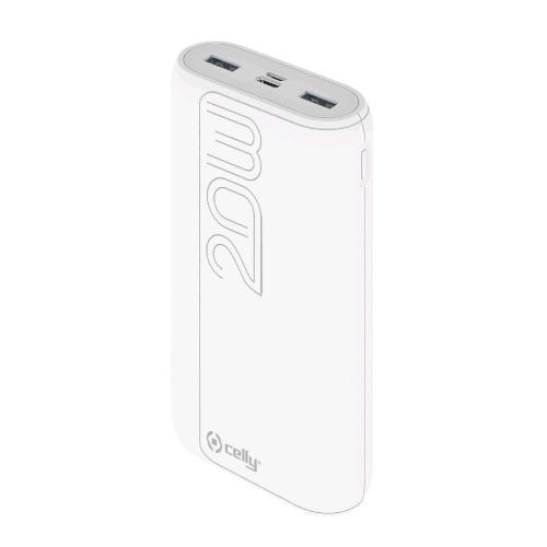 CELLY POWER BANK PD20W 20.000 MAH PRO POWER 2xUSB-A 1xUSB-C 1xMICROUSB WHITE
