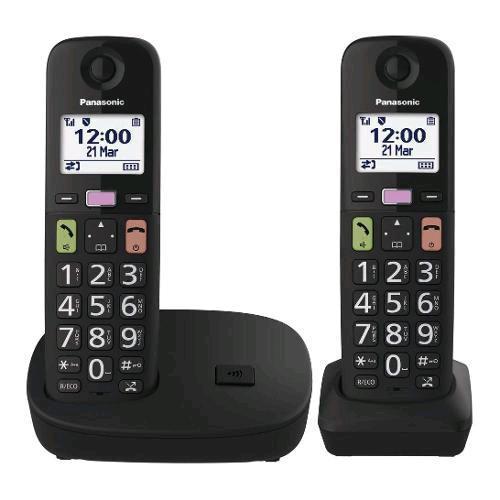 PANASONIC KX-TGU112EXB DUO TELEFONO CORDLESS DECT SENIOR TASTI GRANDI VIVAVOCE + 1 AGGIUNTIVO NERO