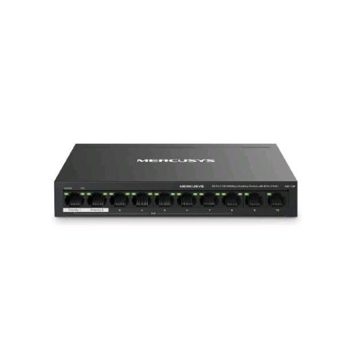 MERCUSYS MS110P SWITCH 10 PORTE FAST ETHERNET (10/100) DI CUI 8 PoE+ (65W) 2 PORTE UPLINK IN METALLO DESKTOP NERO