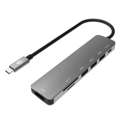 CELLY HUB DA USB-C A 3 PORTE USB-A 1 PORTA USB-C 1 PORTA HDMI 1 PORTA PER MEMORIE SD 1 PORTA SCHEDE TF GRIGIO