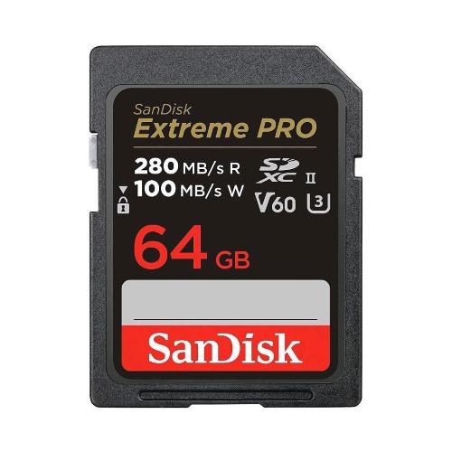 SANDISK Extreme PRO SCHEDA DI MEMORIA SDXC 64GB V60 UHS-II 280/100MBs CLASSE 10 U3 BLACK