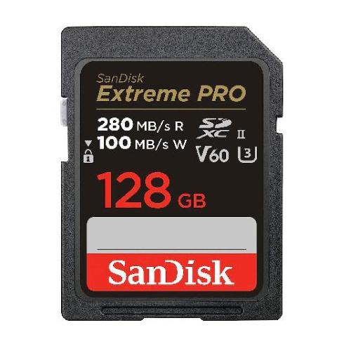 SANDISK EXTREME PRO MEMORY CARD SDXC 128 GB VELOCITA' DI SCRITTURA FINO A 280 MB/S UHS-II C10 U3 V60