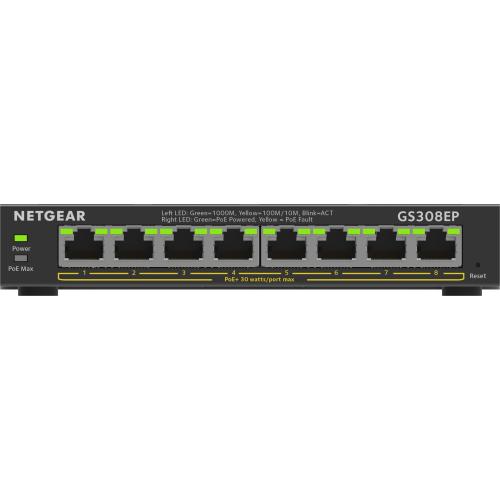 NETGEAR 8-Port Gigabit Ethernet PoE+ Plus Switch (GS308EP) Gestito L2/L3 Gigabit Ethernet (10/100/1000) Supporto Power over Ethernet (PoE) Nero