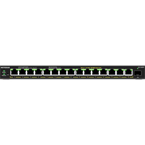 NETGEAR 16-Port High-Power PoE+ Gigabit Ethernet Plus Switch (231W) with 1 SFP port (GS316EPP) Gestito Supporto Power over Ethernet (PoE) Nero