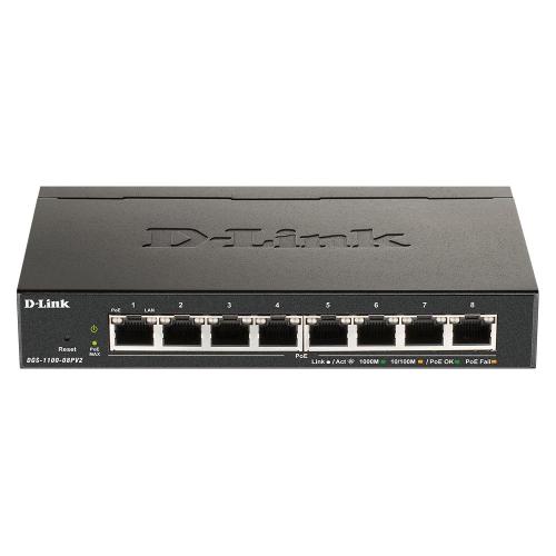 D-Link DGS 1100-08PV2 - Switch - Smart - 8 x 10/100/1000 (PoE) - Desktop - PoE (64 W)