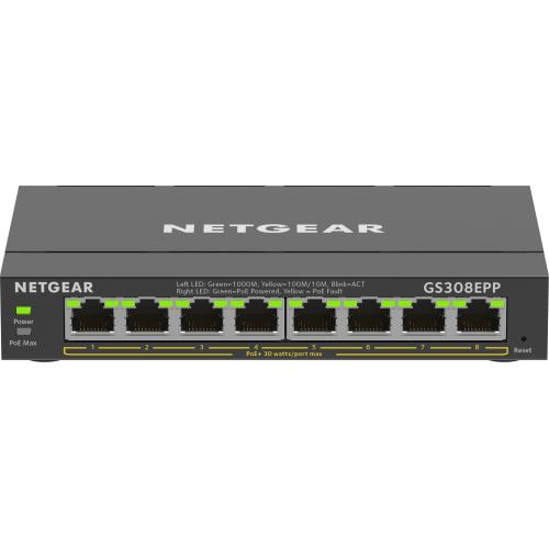 NETGEAR 8-Port Gigabit Ethernet High-Power PoE+ Plus Switch (GS308EPP) Gestito L2/L3 Gigabit Ethernet (10/100/1000) Supporto Power over Ethernet (PoE) Nero
