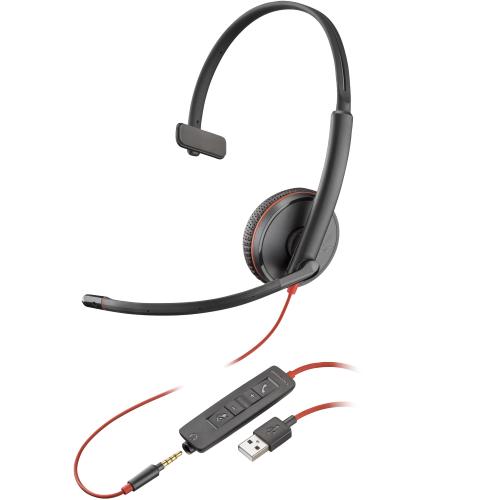 POLY Blackwire 3215 Monaural USB-A Headset (Bulk) Auricolare Cablato A Padiglione Ufficio USB tipo A Nero, Rosso