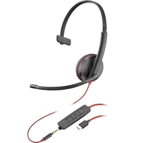 POLY Blackwire C3215 Monaural Headset +Carry Case (Bulk) Auricolare Cablato A Padiglione Ufficio USB tipo-C Nero