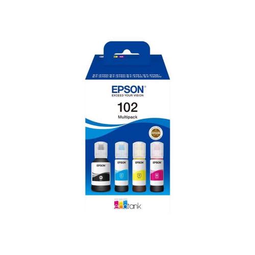EPSON 102 ECOTANK MULTIPACK CONFEZIONE 4 FLACONI INCHIOSTRO NERO CIANO MAGENTA GIALLO 65 ML
