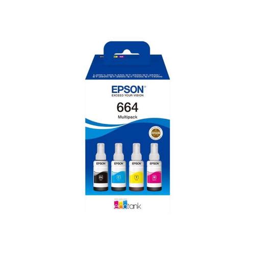 EPSON 664 ECOTANK MULTIPACK CONFEZIONE 4 FLACONI INCHIOSTRO NERO CIANO MAGENTA GIALLO 70 ML