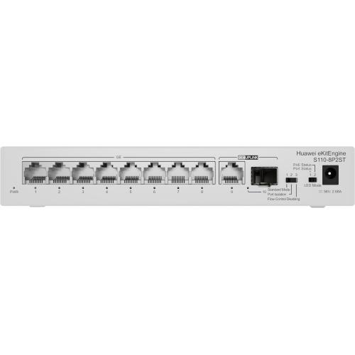 Huawei Switch S110-8P2ST (8*GE ports (124W PoE+), 1*GE SFP port, 1*GE port, AC power, power adapter)