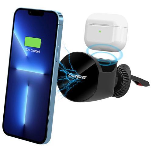 ENERGIZER WIRELESS CAR CHARGING SUPPORTO A VENTOSA CARICABATTERIE 2 IN 1 PER AUTO 15 W CARICA SMARTPHONE E AIRPODS CONTEMPORANEAMENTE NERO