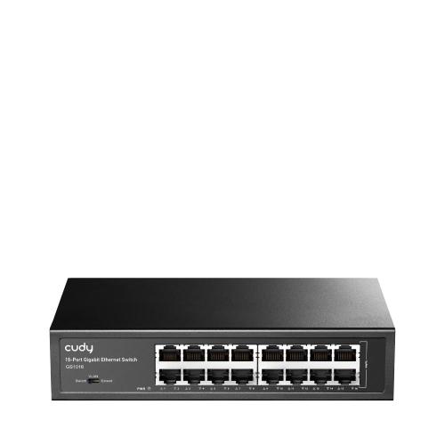 CUDY GS1016 SWITCH 16 PORTE GIGABIT (10/100/1000) IN METALLO MONTABILE SU RACK KIT DI MONTAGGIO INCLUSO NERO