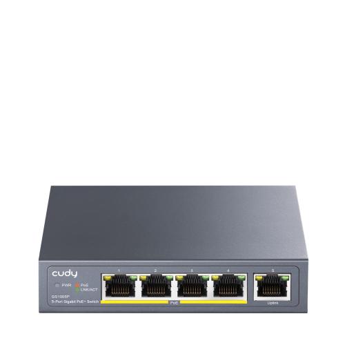 CUDY GS1005P SWITCH 5 PORTE GIGABIT (10/100/1000) - 4 PORTE PoE+ 60W DESKTOP GRIGIO