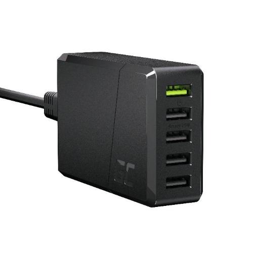 GREEN CELL CHARGC05 CARICABATTERIE CHARGESOURCE 5xUSB CON RICARICA RAPIDA ULTRA CHARGE E SMART CHARGE BLACK