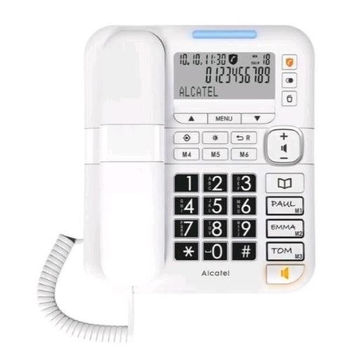 ALCATEL TMAX70 TELEFONO DA TAVOLO PER ANZIANI AMPIO DISPLAY NOME E NUMERO SUONERIA POTENZIATA BIANCO
