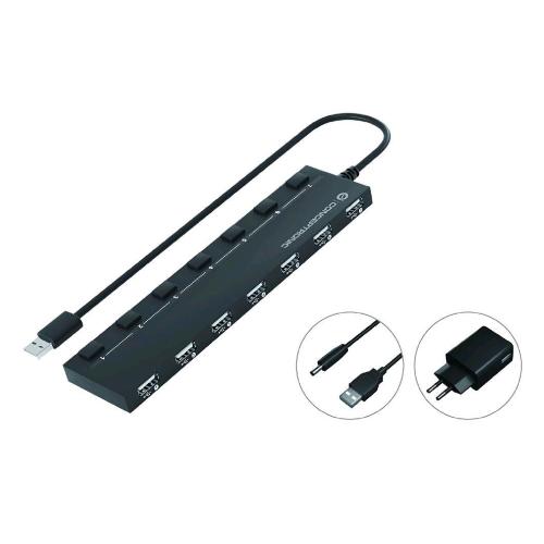 CONCEPTRONIC HUBBIES08BP HUB DI INTERFACCIA USB 2.0 CON 7 PORTE USB 2.0 CON ALIMENTATORE DI RETE BLACK