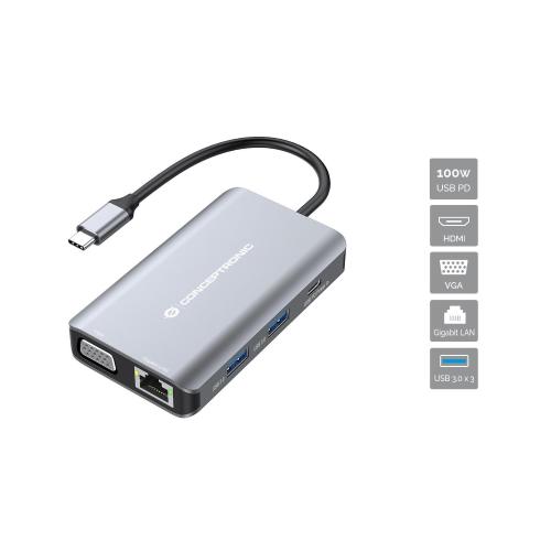 CONCEPTRONIC DOCKING STATION TYPE C 7IN1 1*HDMI/1*VGA/3*USB 3.0/1*USB C PD