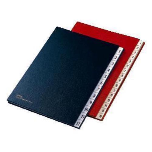 FRASCHINI CLASSIFICATORE NUMERICO 1-12 IN DERMOIDE 240X340 mm DORSO A SOFFIETTO COL. ROSSO