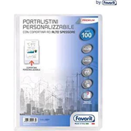 FAVORIT PREMIUM PORTA LISTINI PERSONALIZZABILE IN PP 300X200 mm A4 100 BUSTE TRASPARENTE