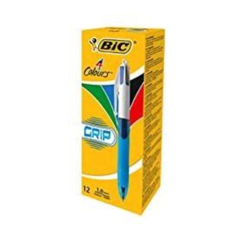 BIC 4 COLOUR GRIP BOX PENNA A SFERA 4 COLORI DI INCHIOSTRO PUNTA MEDIA CONF 12 Pz.