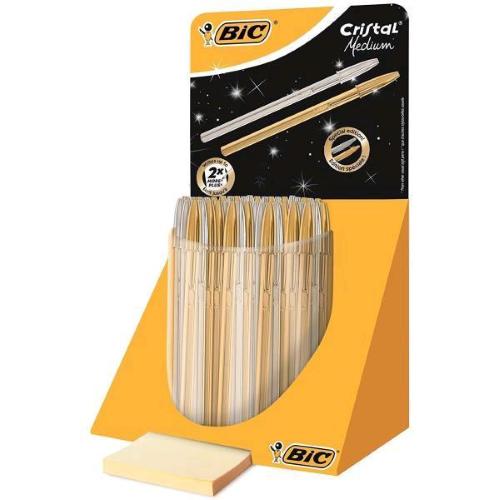 BIC CRISTAL MEDIUM PENNA A SFERA INCHIOSTRO NERO PUNTA CONICA 1 mm FUSTO COL.ORO/ARGENTO CONF 40 Pz.