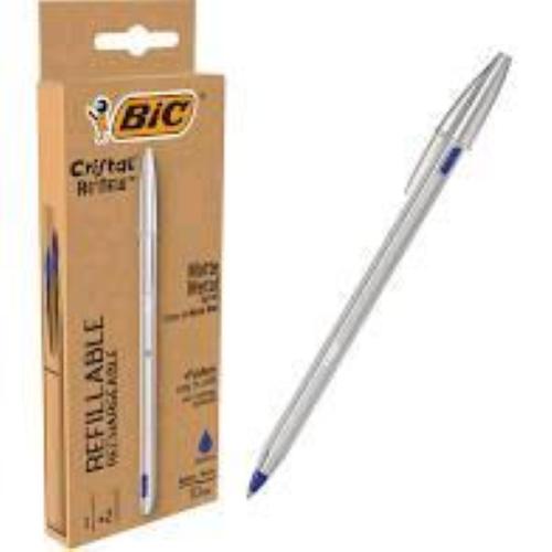 BIC CRISTAL RE NEW 1MM PENNA A SFERA RICARICABILE PUNTA 1 mm CON 2 REFIL INCHIOSTRO BLU