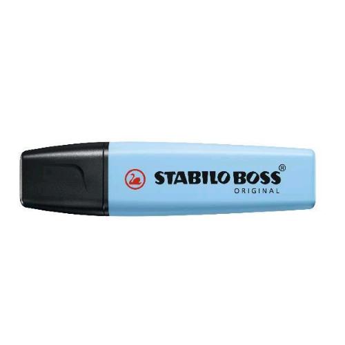 STABILO BOSS ORIGINAL PASTEL EVIDENZIATORE PUNTA A SCALPELLO 2/5 mm AZZURRO CONF 10 Pz.