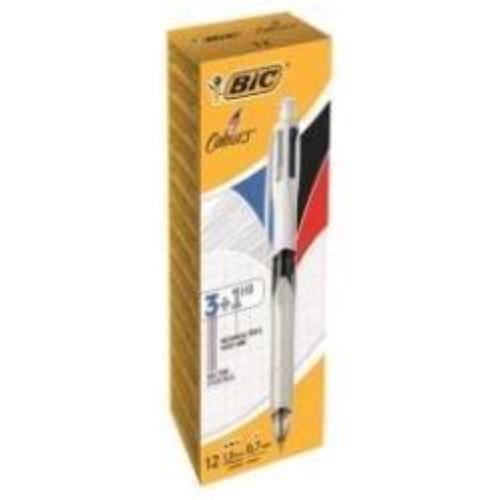 BIC 4 MULTIFUNCTION PENNA A SFERA 3 COLORI DI INCHIOSTRO PUNTA MEDIA + MINA DI GRAFITE 0.7 MM CONF 12 Pz.