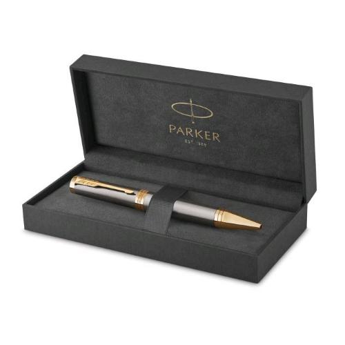 PARKER INGENUITY GT PENNA A SFERA PUNTA M FUSTO GRIGIO FINITURE DORATE CONFEZIONE REGALO