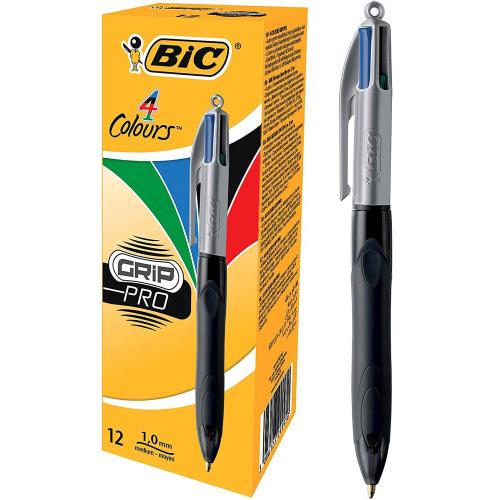 BIC 4 COLOUR GRIP PRO PENNA A SFERA 4 COLORI DI INCHIOSTRO PUNTA MEDIA CONF. 12 Pz.