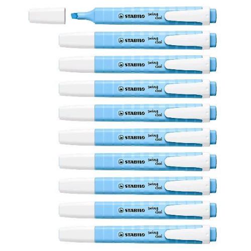 STABILO SWING COOL PASTEL EVIDENZIATORE PUNTA A SCALPELLO 1/4 mm AZZURRO CIELO CONF 10 Pz.