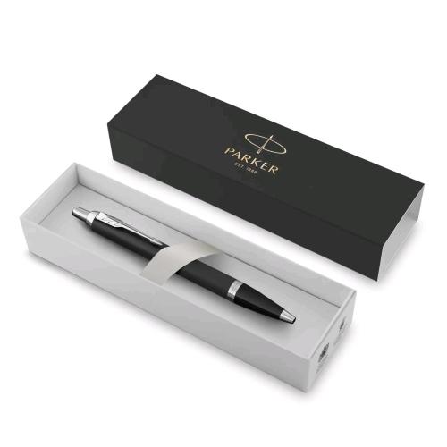 PARKER IM BLACK PENNA A SFERA PUNTA M FUSTO NERO OPACO PUNTALE CROMATO INCHIOSTRO BLU CONFEZIONE REGALO