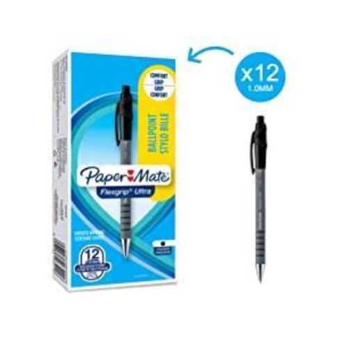 PAPERMATE FLEXGRIP ULTRA PENNA A SFERA INCHIOSTRO NERO PUNTA MEDIA CONF. 12 Pz.